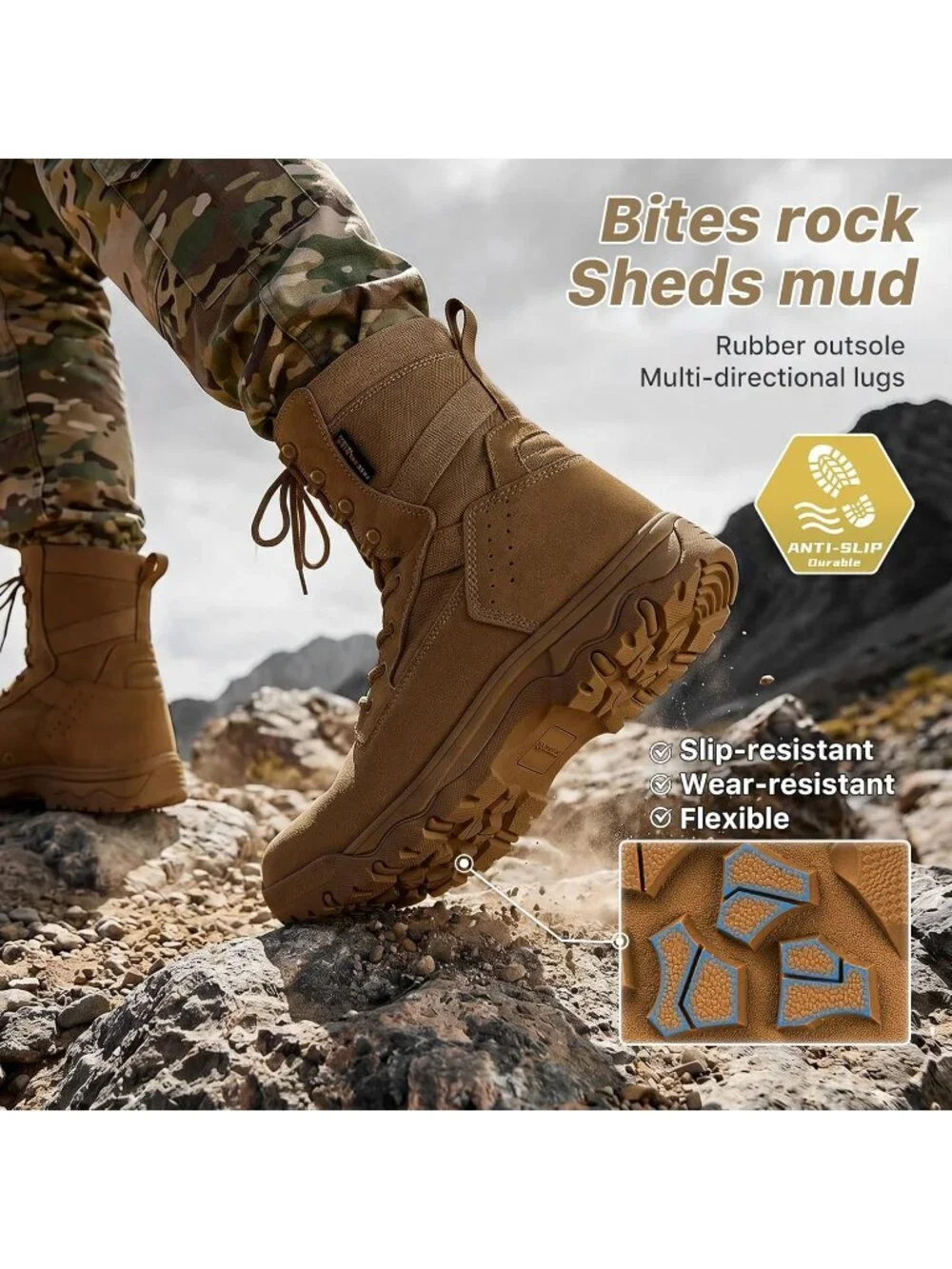 Men's Bright Brown Combat Boots Durable Suede Leather Military Army Desert Boot